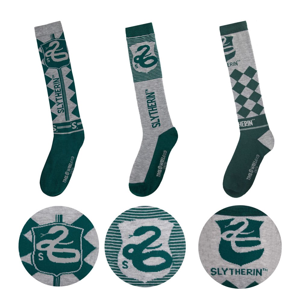 Harry Potter: Kniestrümpfe Slytherin 3er Pack (Gr.35-45)