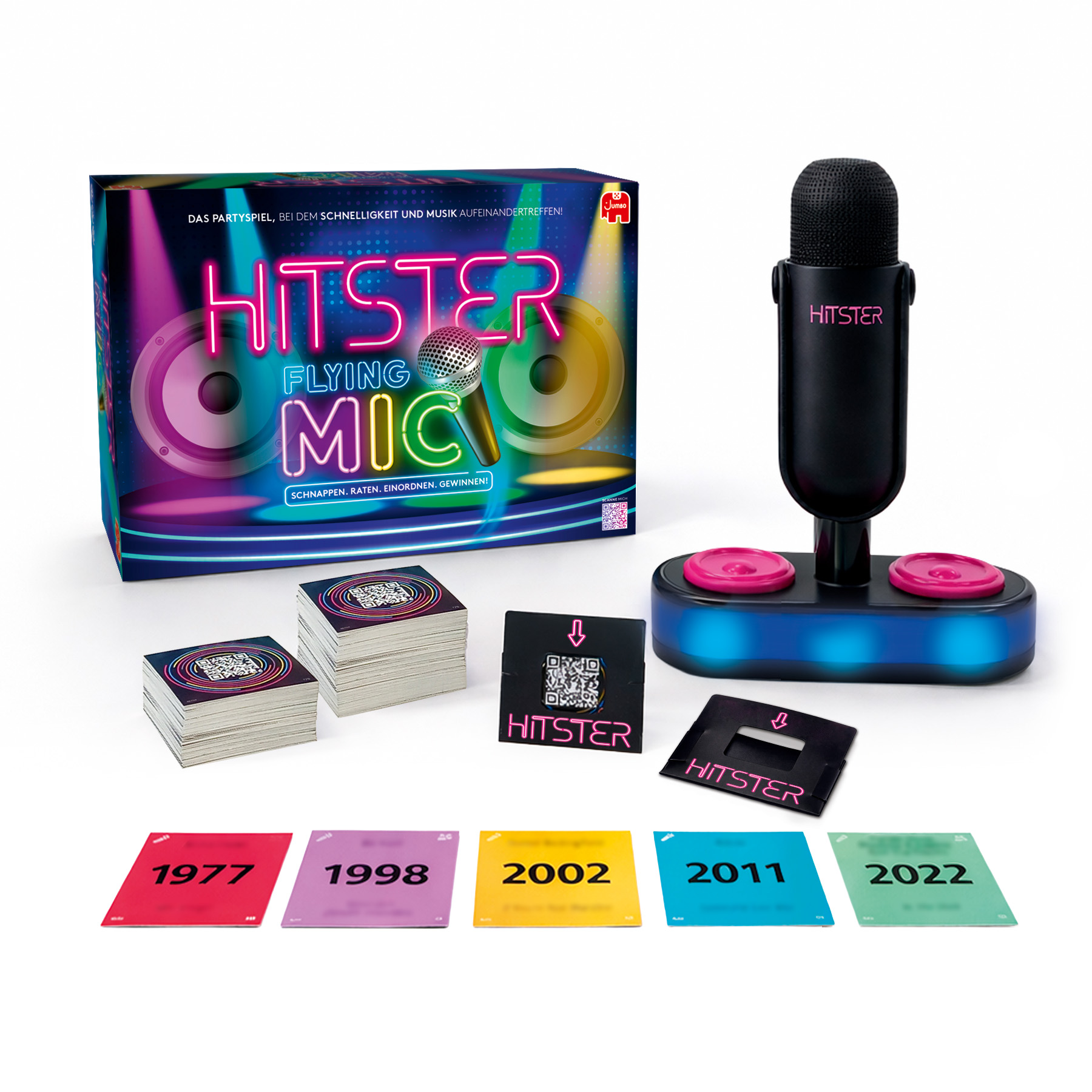 Karaoke-Set, Mikrofon, Lautsprecher, Notizkarten, Jahreszahlenkarten