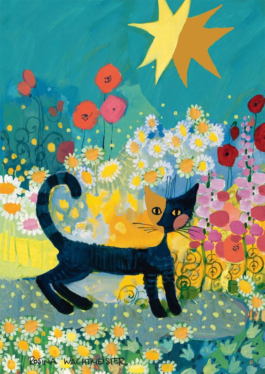 Puzzle: Katze im Blütenmeer Katze, Blumen, Farbenfrohes Bild, Garten, Tierische Szene
