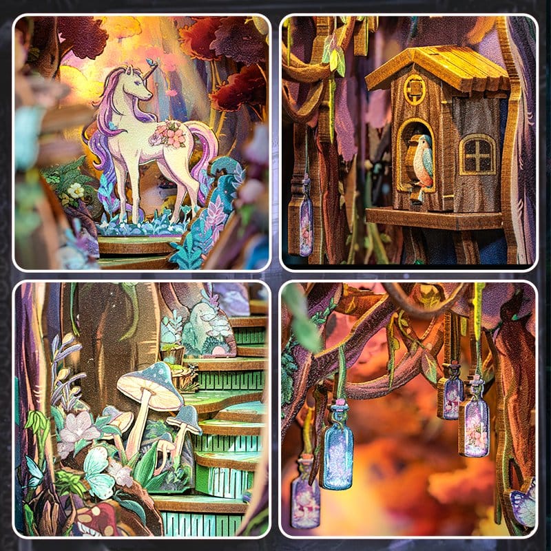 figur, unicorn, pilze, baumkrone, glow