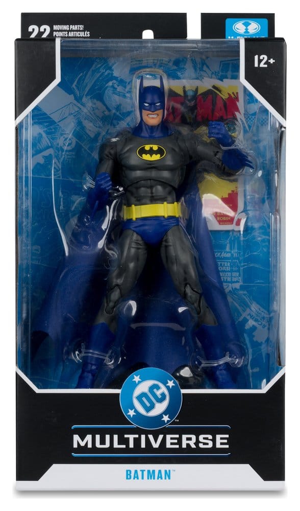 DC Multiverse AF: Batman (90's Justice League) 18cm Batman-Figur, DC Multiverse, Aktionsfigur, gelber Gürtel, blauer Umhang