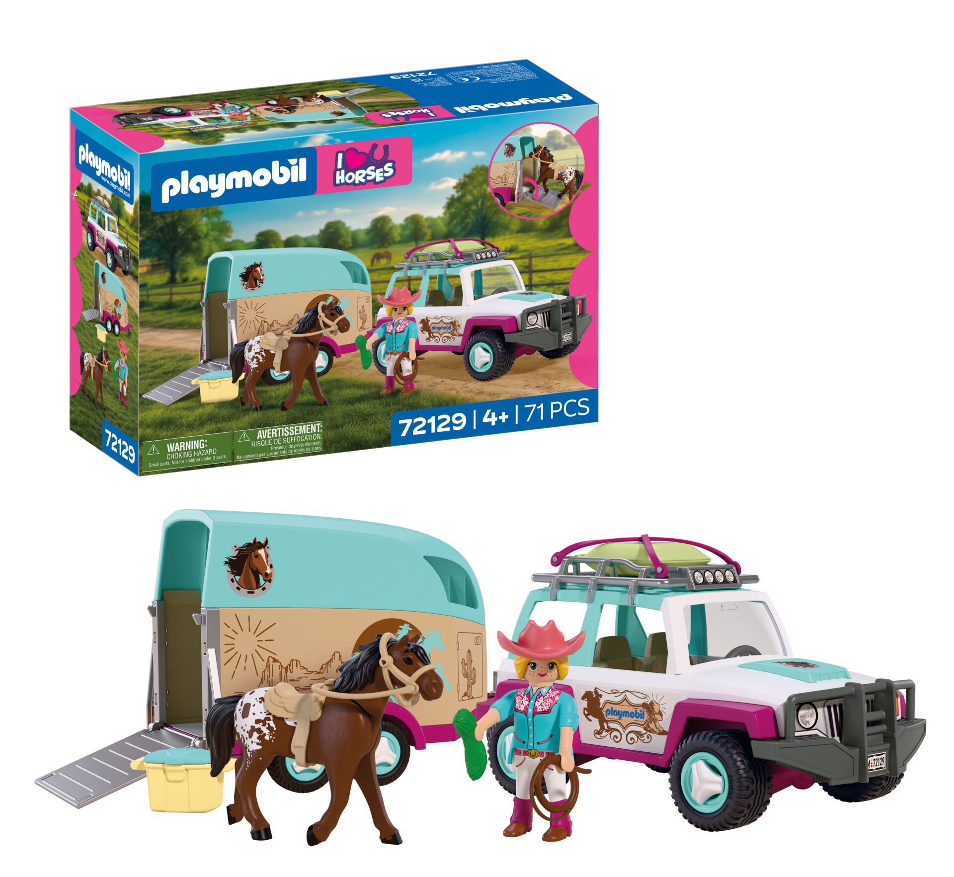 Playmobil: Horses - Geländewagen mit Pferdeanhänger Playmobil, Pferdeanhänger, Pferdfigur, Spielzeugauto, Ranchenset