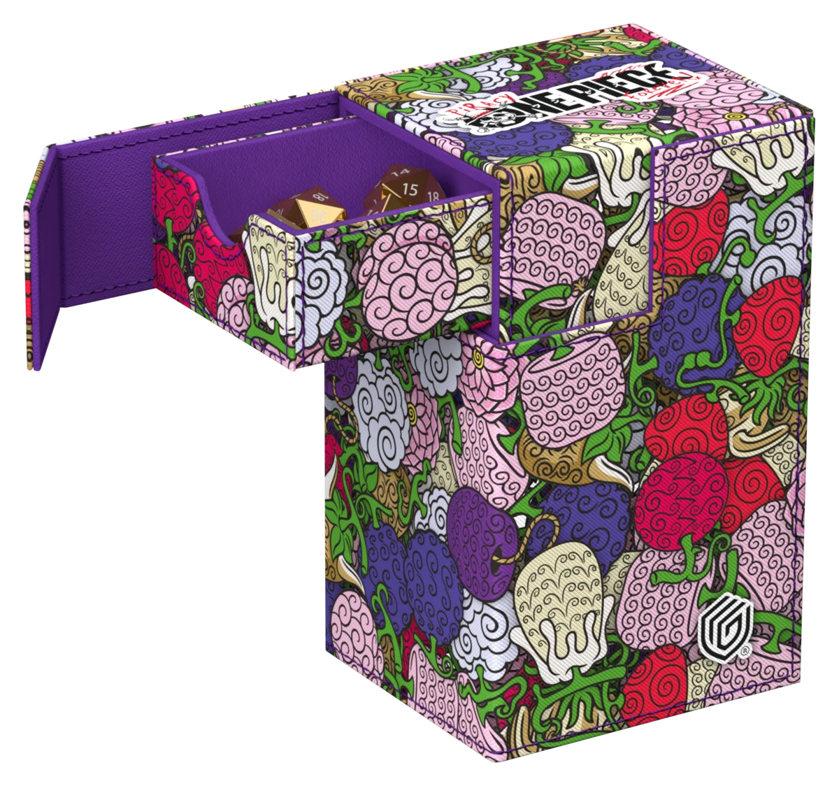 Würfel, Würfelturm, Aufbewahrungsbox, lila Innenraum, gemustertes Muster