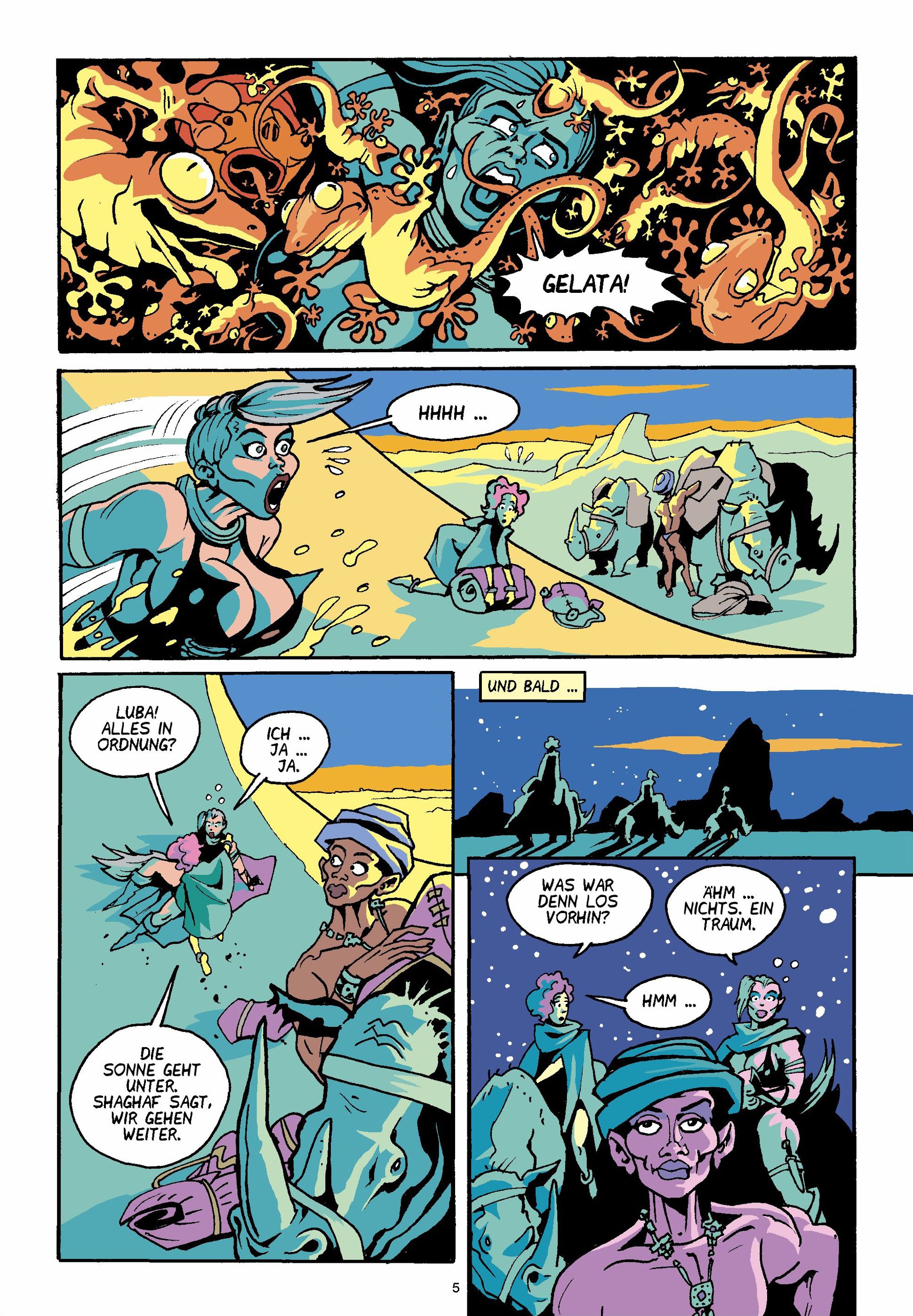 Luba Wolfschwanz Bd.14: Nackt unter Geckos! Comic, Szenen, Wüstenlandschaft, Pyramide, Aliens