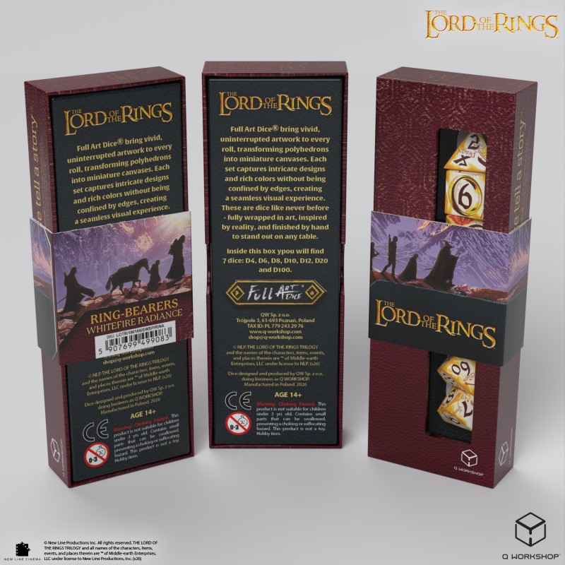 Lord of the Rings: Ring-bearers Whitefire Radiance Full Art Dice Set Würfel, Würfelkasten, The Lord of the Rings, D6 Würfel?, Mehrseitiger Würfel