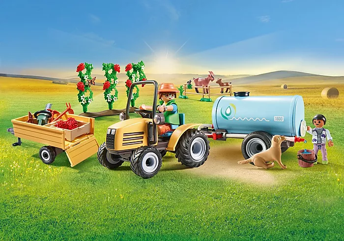 Playmobil: Bauernhof - Traktor mit Anhänger und Wassertank