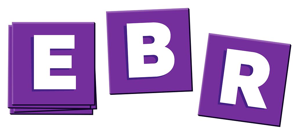 Color Words Buchstaben-Karten, E-B-R, lila, weiße Buchstaben, quadratische Karten