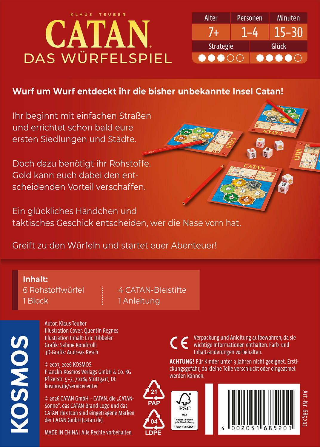 Würfelspiel, Spielkarten, Holzwürfel, Karten, Anleitung