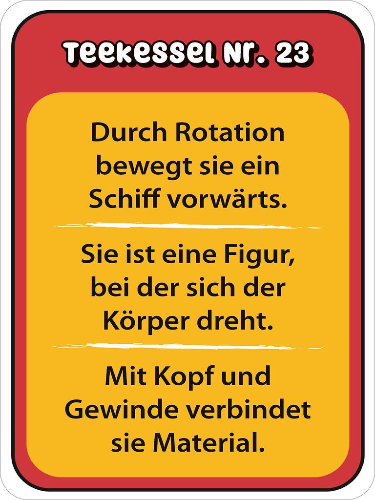 Rätsel Snacks: Teekesselchen Karte, Plakat, Text, Anweisung, Gelb-Rot