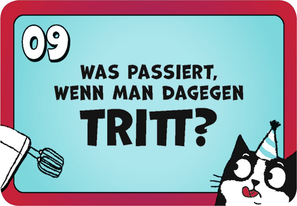 Kochlöffel, Schneebesen, Backbrett, Katze, Partyhut