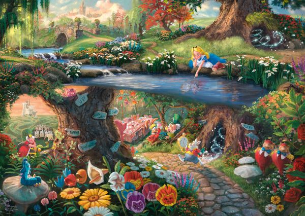 Puzzle: Disney Alice im Wunderland Märchenwald, Fluss, Blumen, Prinzessin, Waldpfad