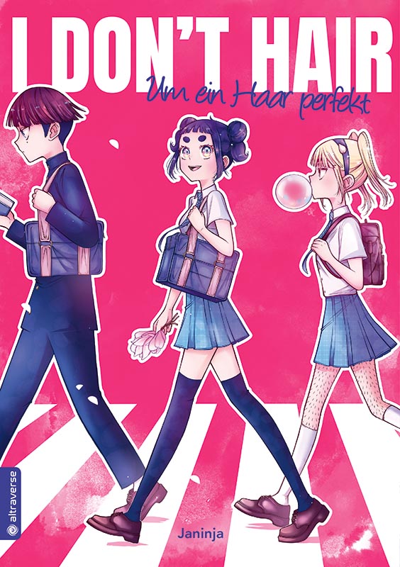 I Don't Hair - Um ein Haar Perfekt Manga-Stil, Schule, Schülerinnen, Fröhlich, Pink-Hintergrund