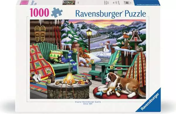 Puzzle, Winter, Hunde, Kamin, Feuerstelle
