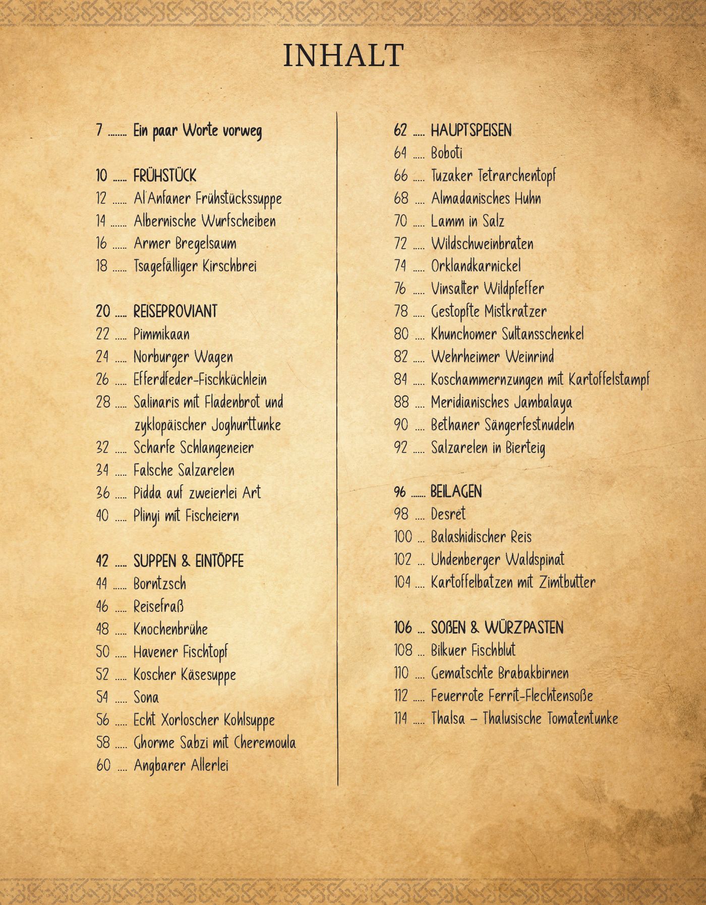 DSA: Das offizielle Kochbuch Buch, Veröffentlichung, Text, Speisekarte, Seite