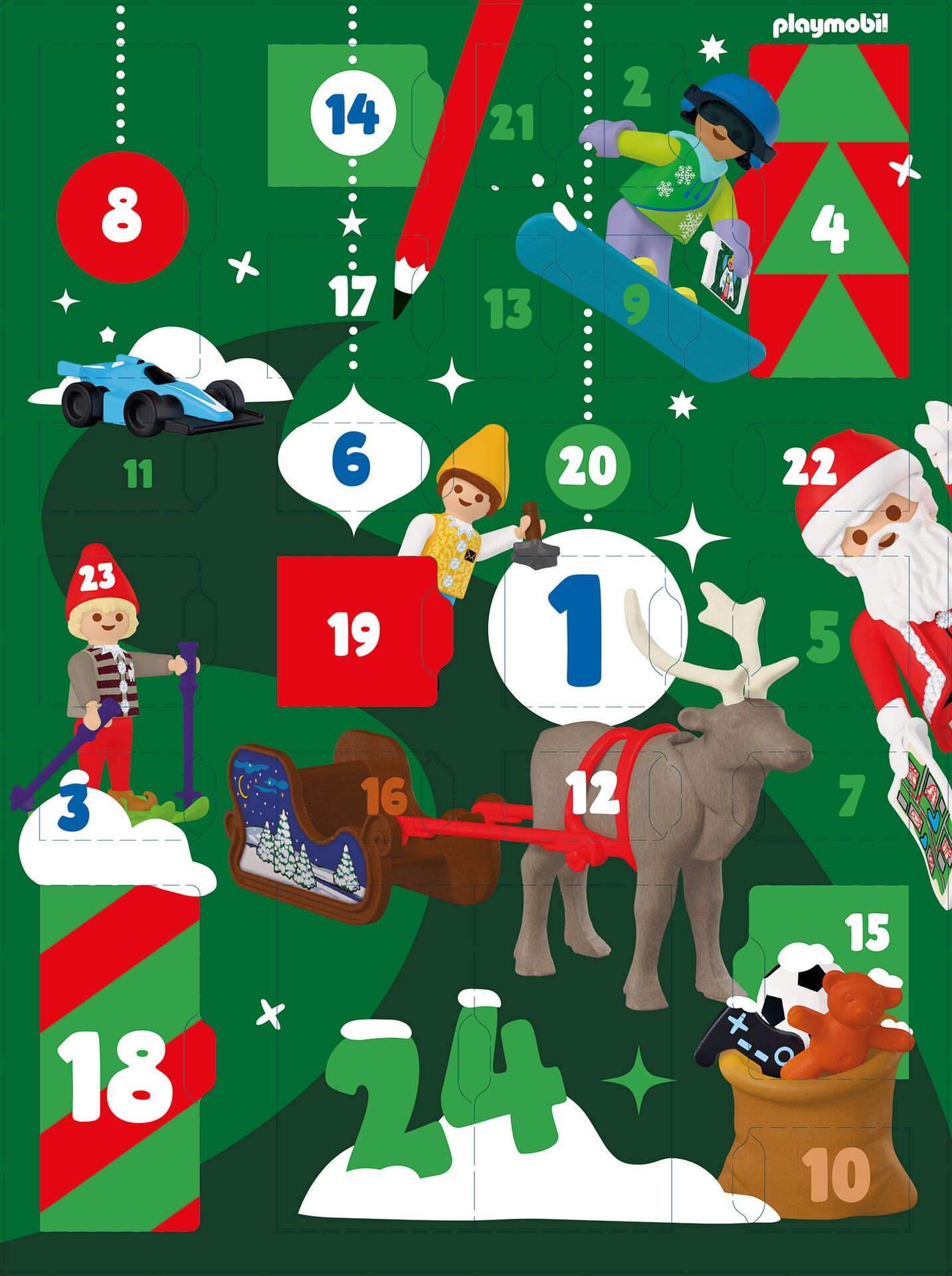 adventskalender, playmobil, winter, figuren, fahrzeug