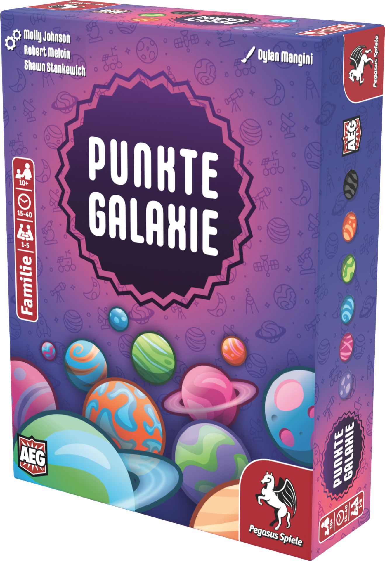 Punktegalaxie Kartenspiel, Familienspiel, Würfelspiel, bunte Eier, Planetenthema