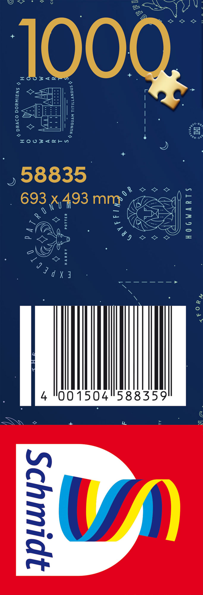 Puzzle: Harry Potter Hogwarts Castle (1000) barcode, blauer Hintergrund, Puzzleteil, goldene Zahlen, Schmidt?