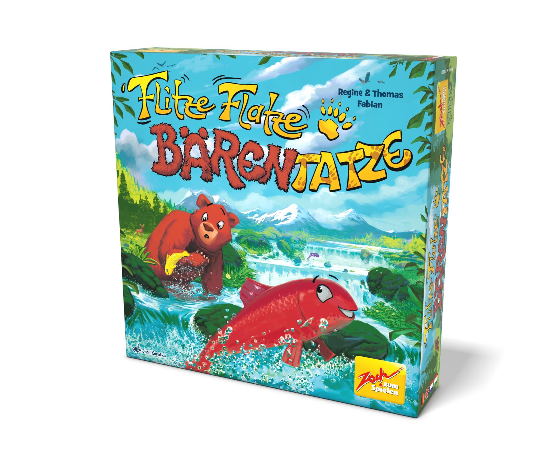 Flitze Flatze Bärentatze Brettspiel, Tierisch, Waldlandschaft, Wasserszene, Karpfen