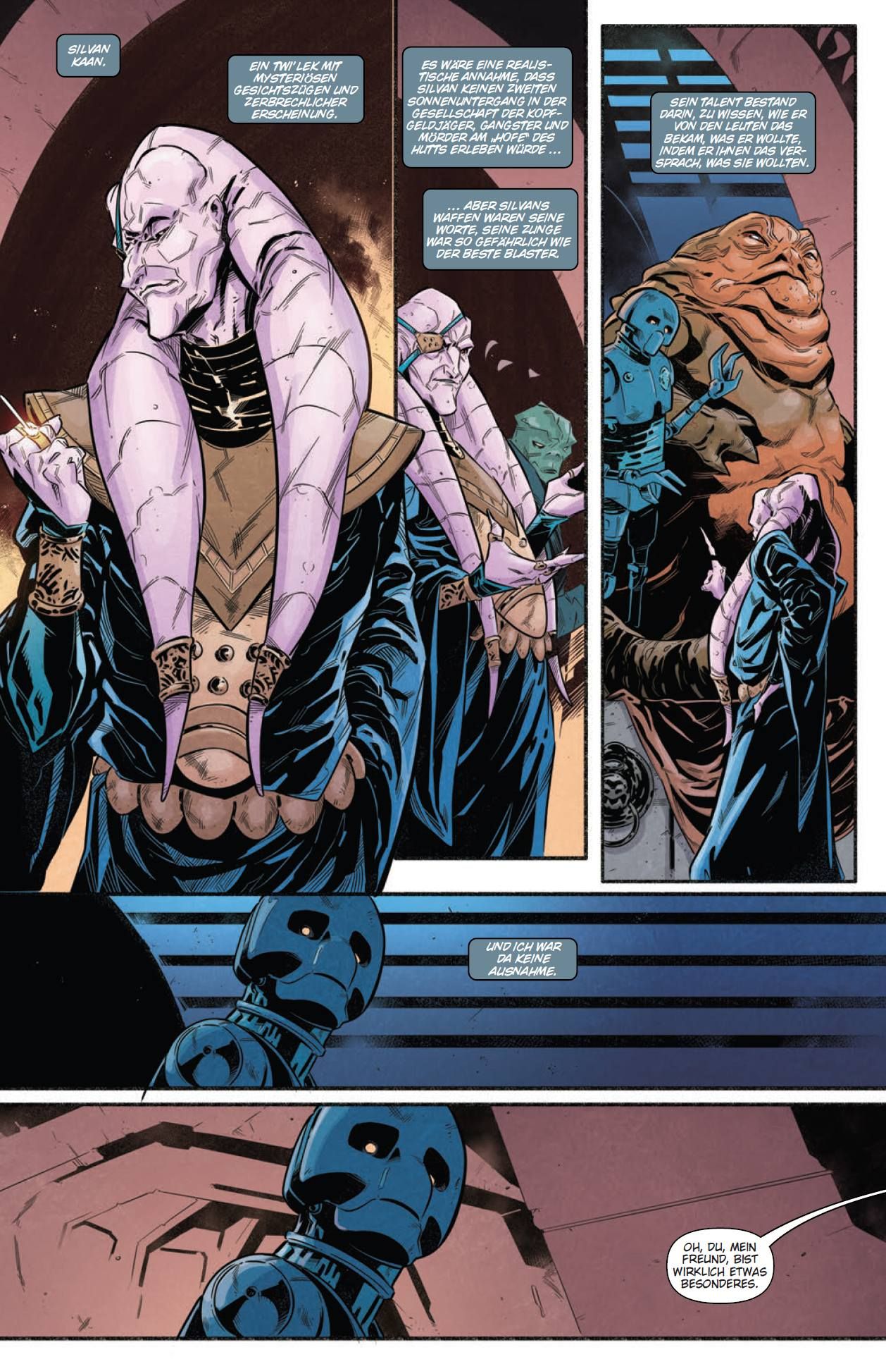 Alien, Robot, Hooded cloak, Purple skin, Panel comic