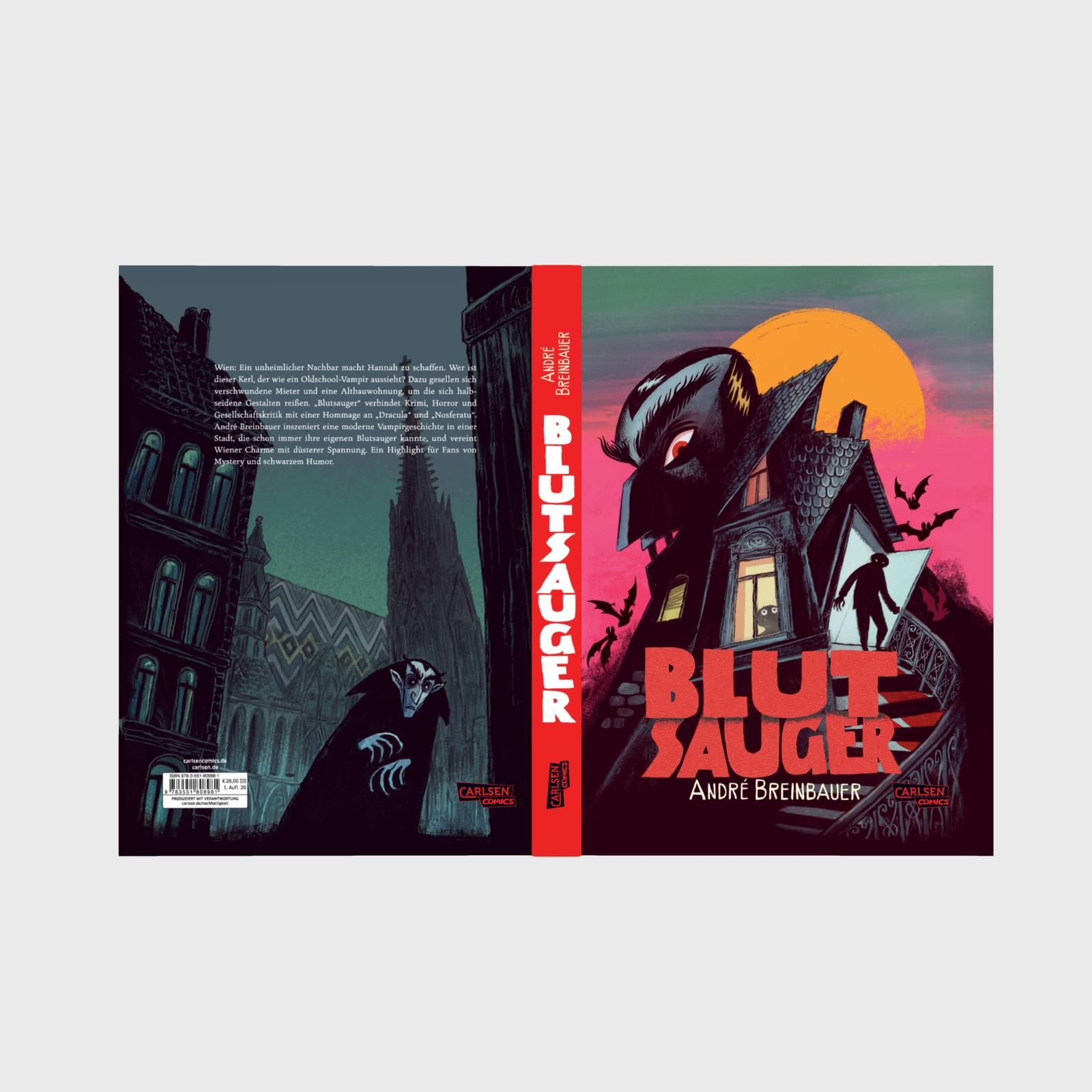 Blutsauger Graphiceroman, Vampir, Urbaner Fantasy, Fledermauswesen, Rote Einbandseite