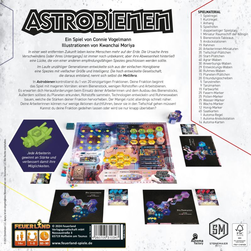 Astrobienen Brettspiel, Wabenstruktur, Module, bunt, Komponenten