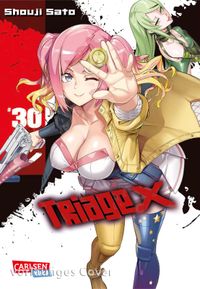 Triage X Bd.30 Mangas Umschlag, weibliche Charaktere, rosafarbene Haare, vorderer Charakter, Waffenaccessoire