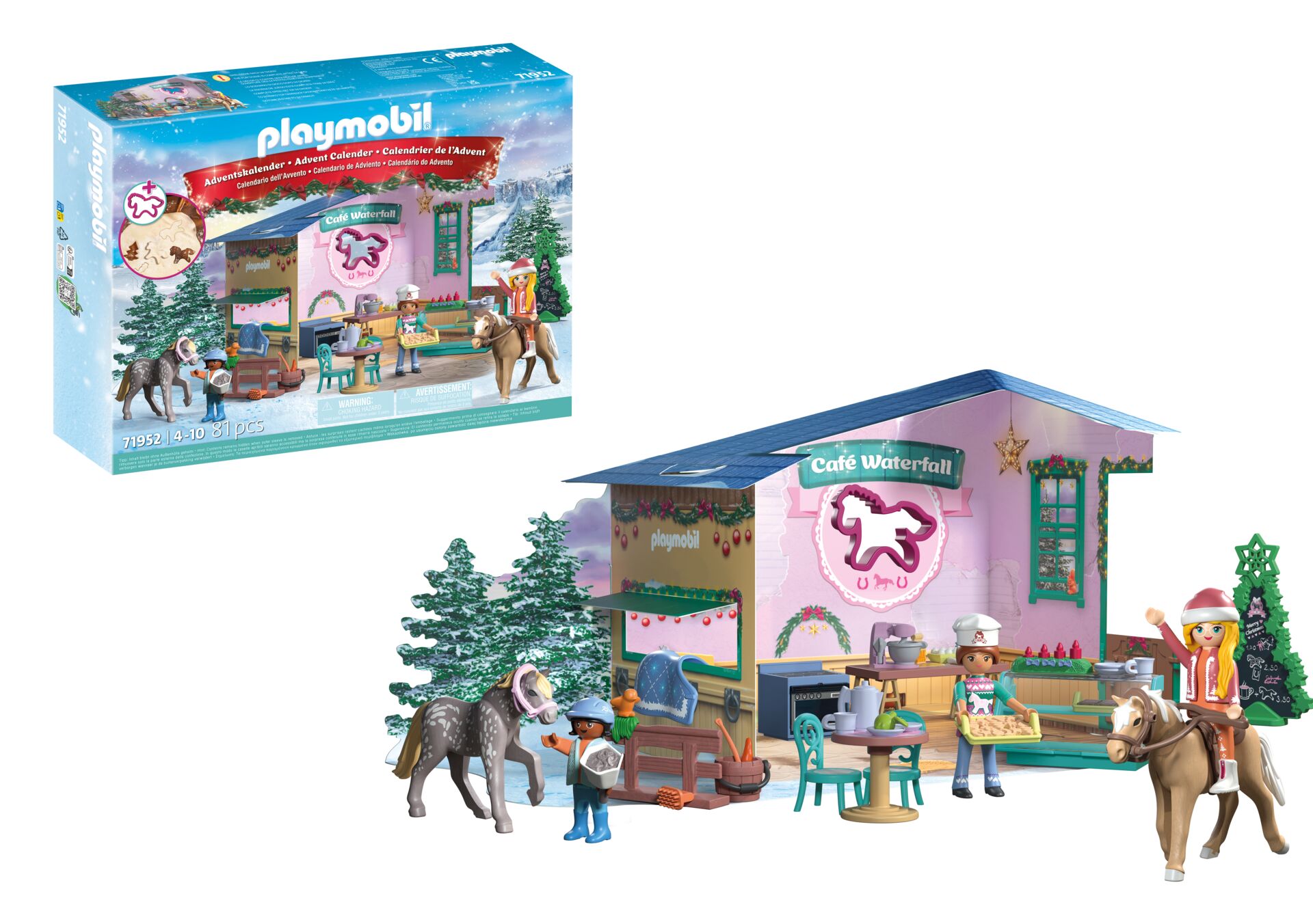 Playmobil: Adventskalender: Weihnachtsbacken im Reitercafé adventskalender, playmobil, cafe, wasserfall, winter