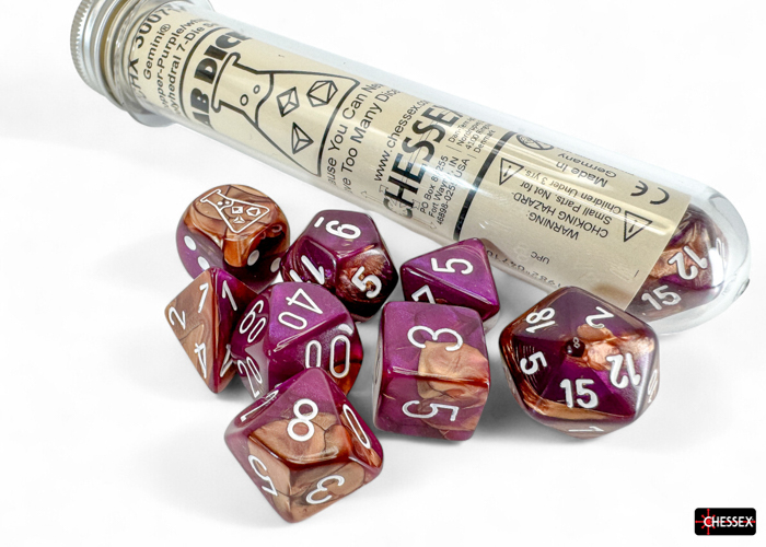 Lab Dice: Gemini Copper-Pruple/white 7 Würfelset