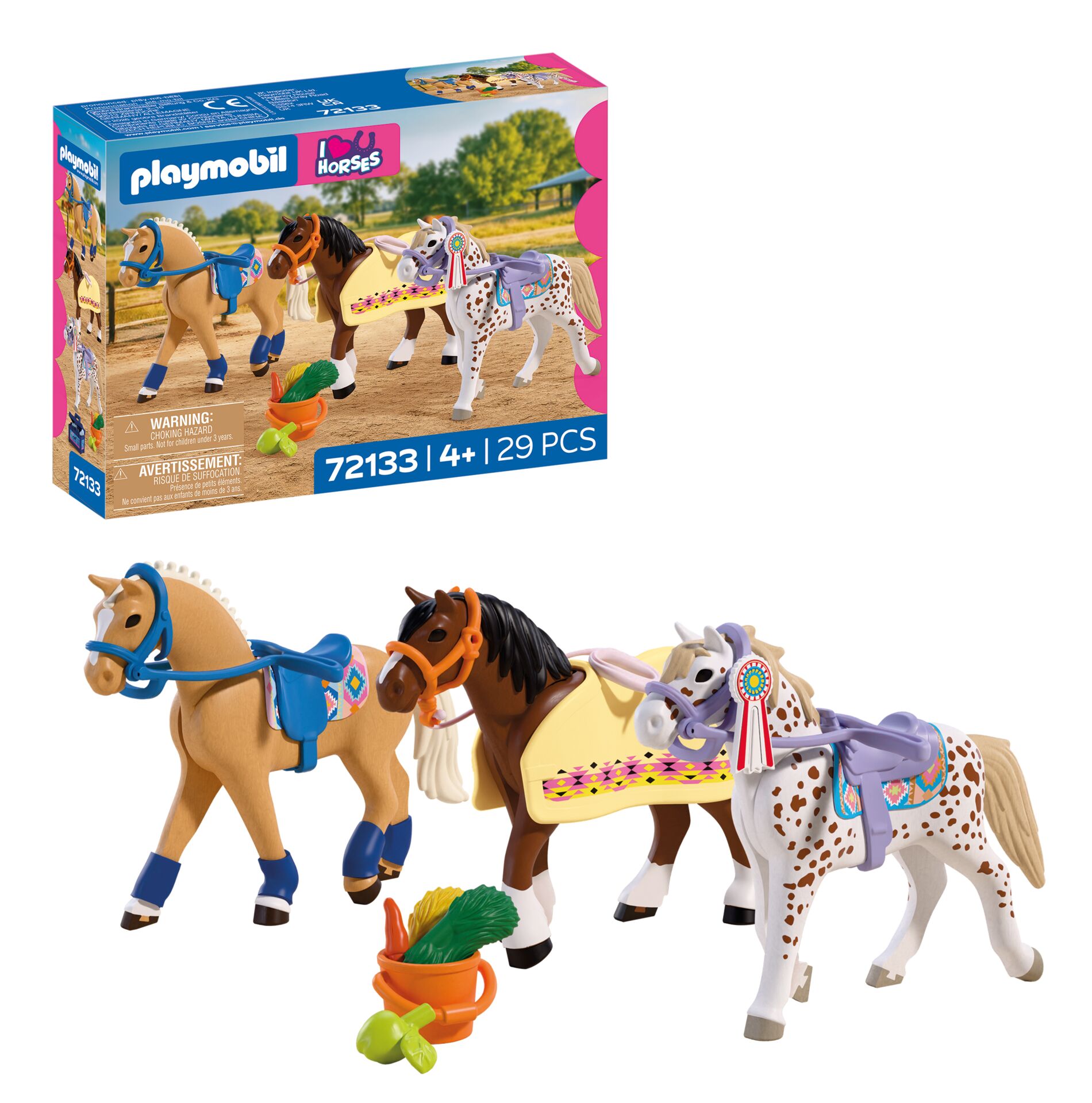 Playmobil: Horses - Drei Sammelpferde Pferdefiguren, Playmobil Pferde, Kinder-Spielset, Pferdereiter, 29-teile