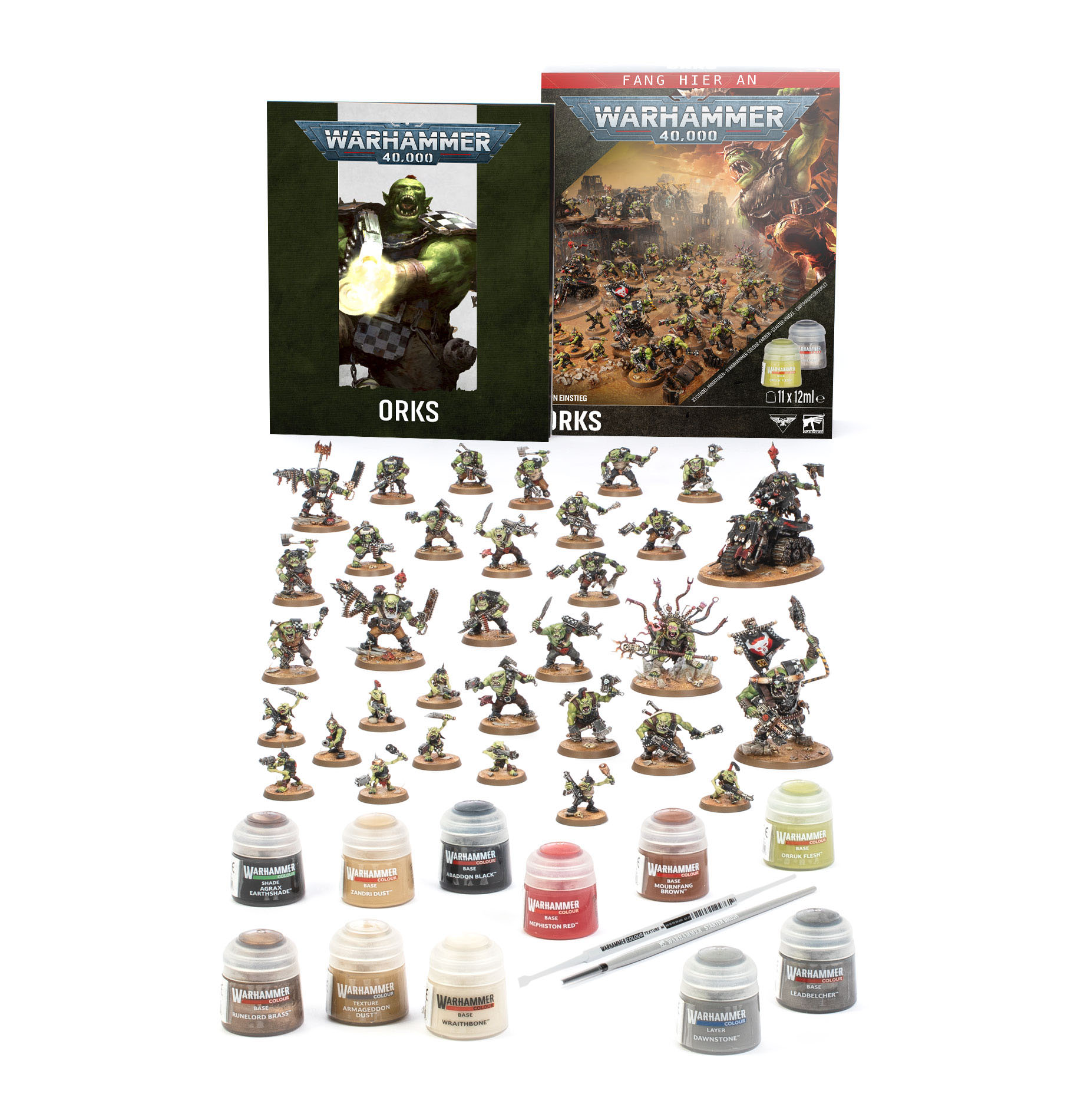 Warhammer 40K: Dein Einstieg - Orks dt. Orks, Miniaturen, Wargaming, Pinselset, Farbstoffe