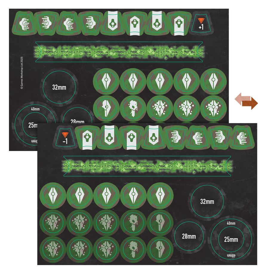 Warhammer 40k: Kill Team - Canoptek Circle grüne stickers, runde kunststoffelemente, spelkomponenten, quadratische marker, messkreise