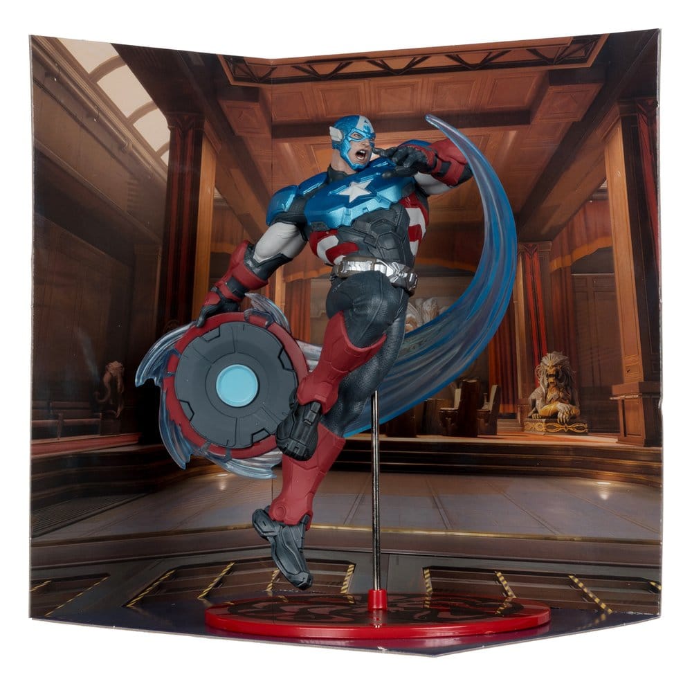 Marvel Rivals Collection: Statue Captain America 20cm Aktionsfigur, Captain America, Schild, roter Anzug, Ständer