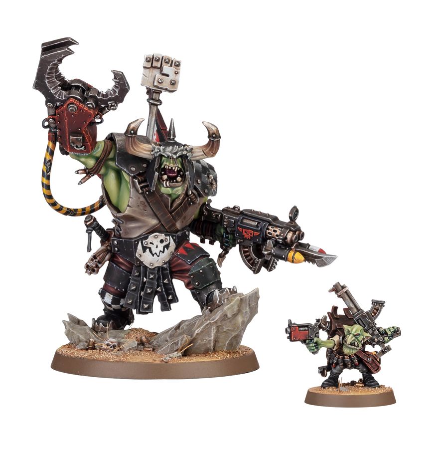 Warhammer 40K: Orks - Warboss Ork, Miniatur, Söldner, Waffe, Basecamp