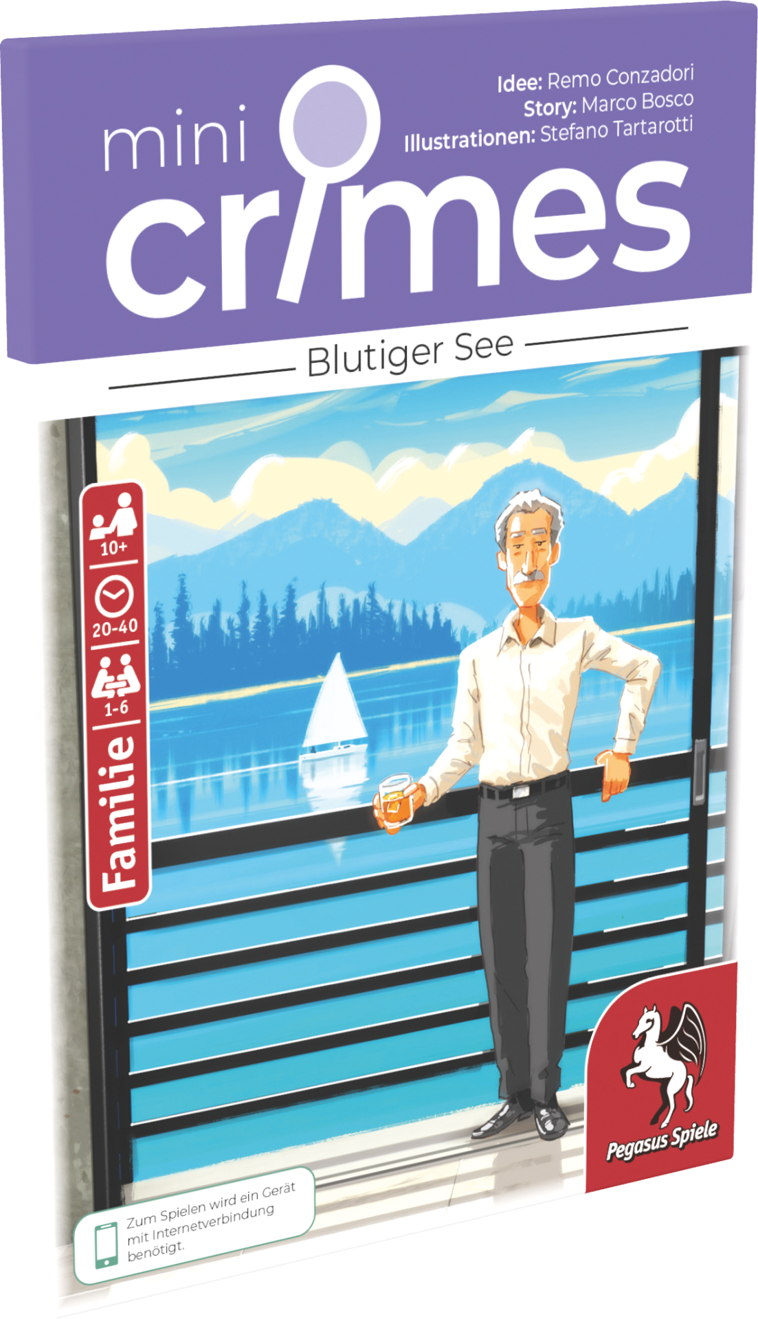 MiniCrimes - Blutiger See Kartenspiel, Familie, Brettspiel, Showcase, blaues Geländer