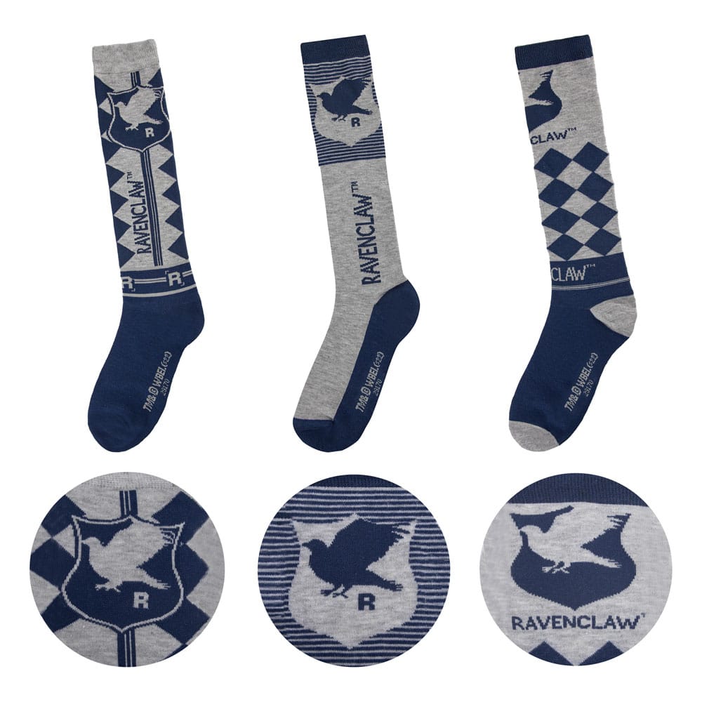 Harry Potter: Kniestrümpfe Ravenclaw 3er Pack (Gr.35-45)