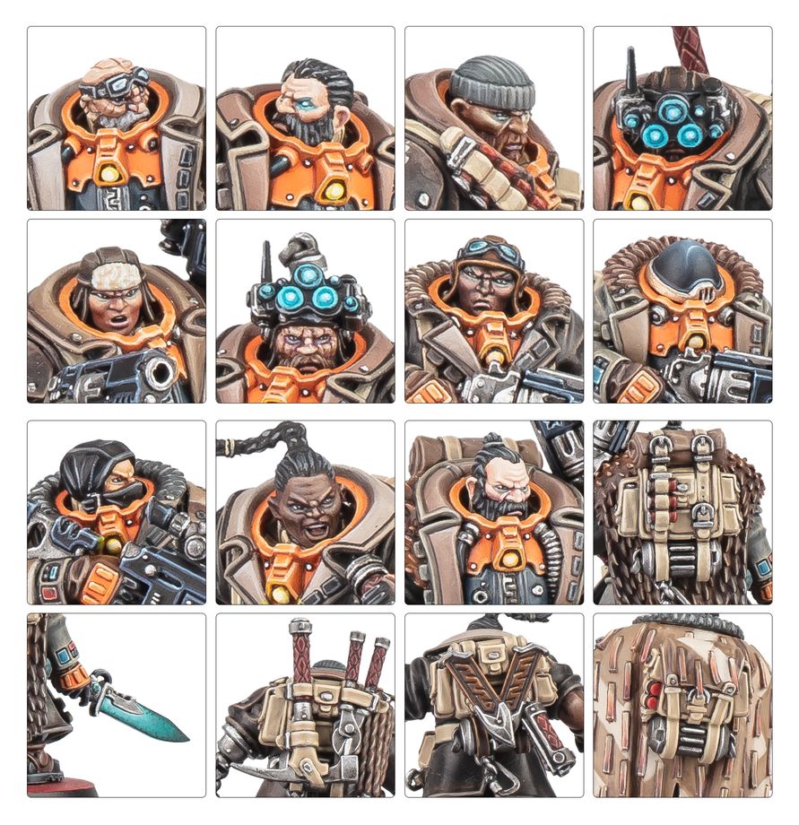 Warhammer 40k: Kill Team - Hernkyn Yaegirs minisuit, orange armor, combat gear, visor goggles, knife sheath