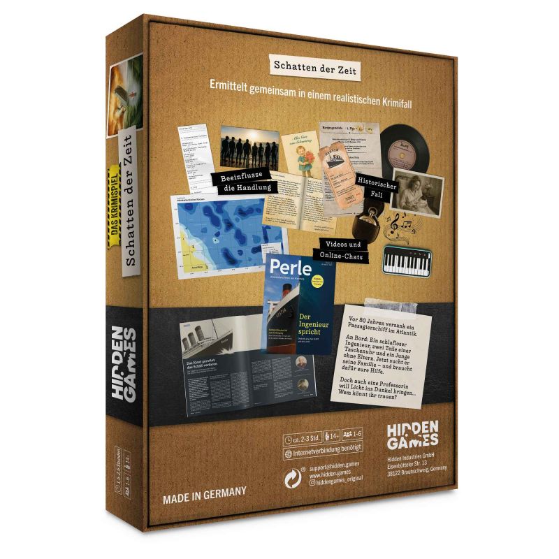 Hiddem Games Tatort: Schatten der Zeit (Fall 14) Kartonbox, Spieldose, Kartenmaterial, Kleiner Falz, Schachtel-Design