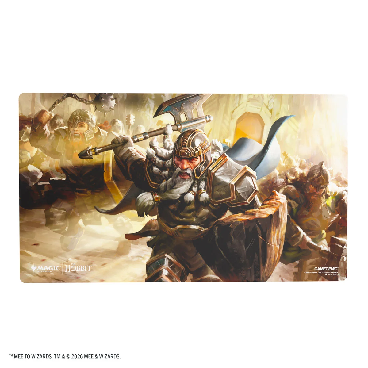 Gamegenic: Magic The Hobbit Prime Playmat - Thorin, Mountain King miniature, hammer, armor, gorilla warrior, battle scene