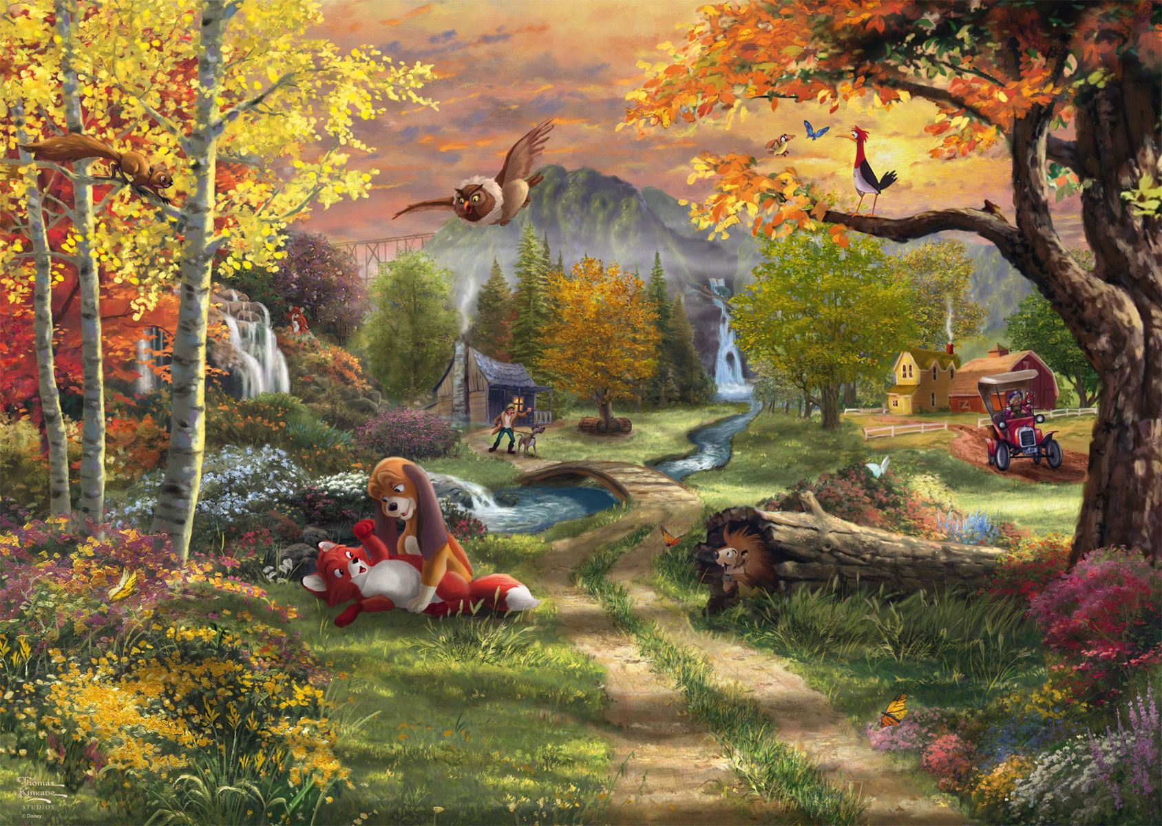 wald, herbst, tiere, cartoon, landschaft