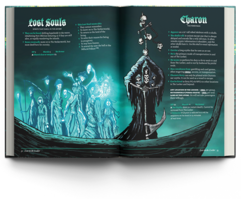 Pirate Borg RPG: Down among the dead buch, illustriert, offene Doppelseite, Doppelseite, dunkle Fantasy