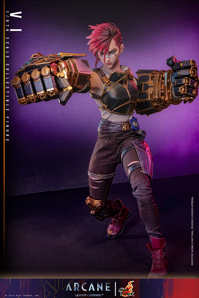 action-figure, gauntlets, armor, pink-hair, purple-background