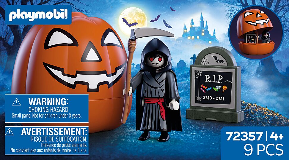 Halloween, Kinderbausteine, Skelettfigur, Kostümfigur, Grabstein