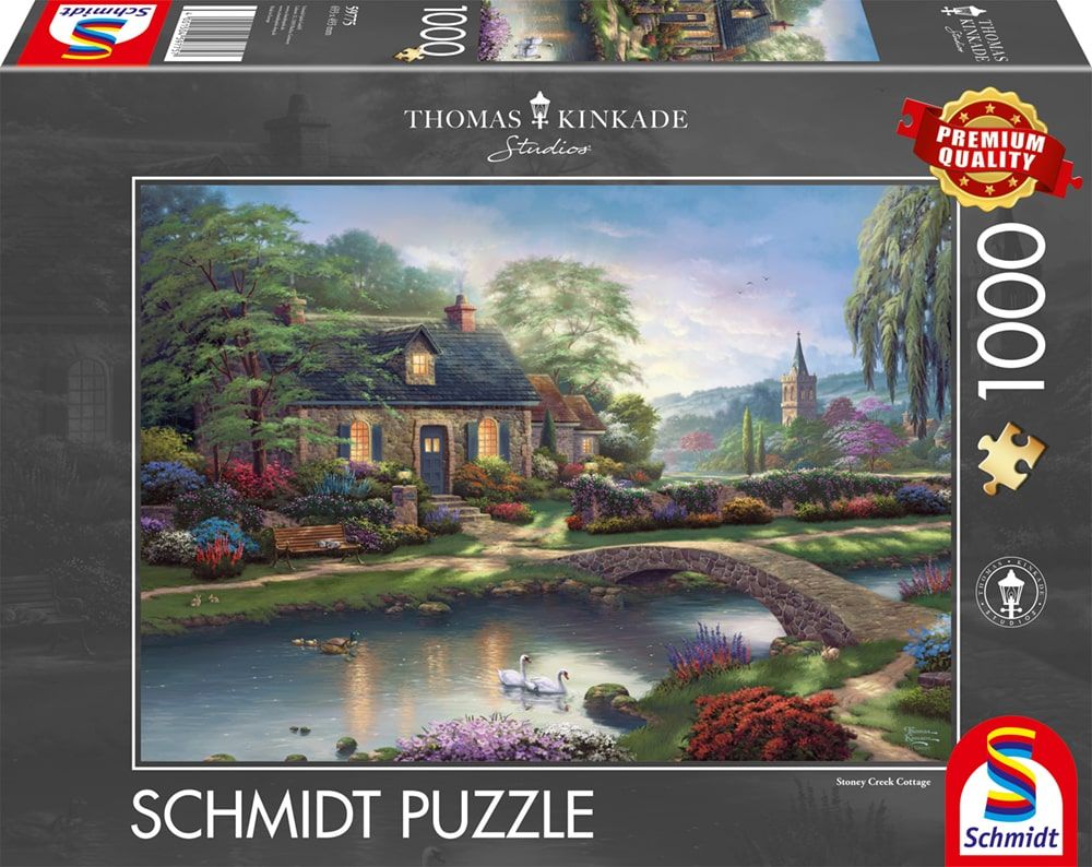 Puzzle: Stoney Creek Cottage Puzzle, Landschaft, Hütte, Brücke, Garten