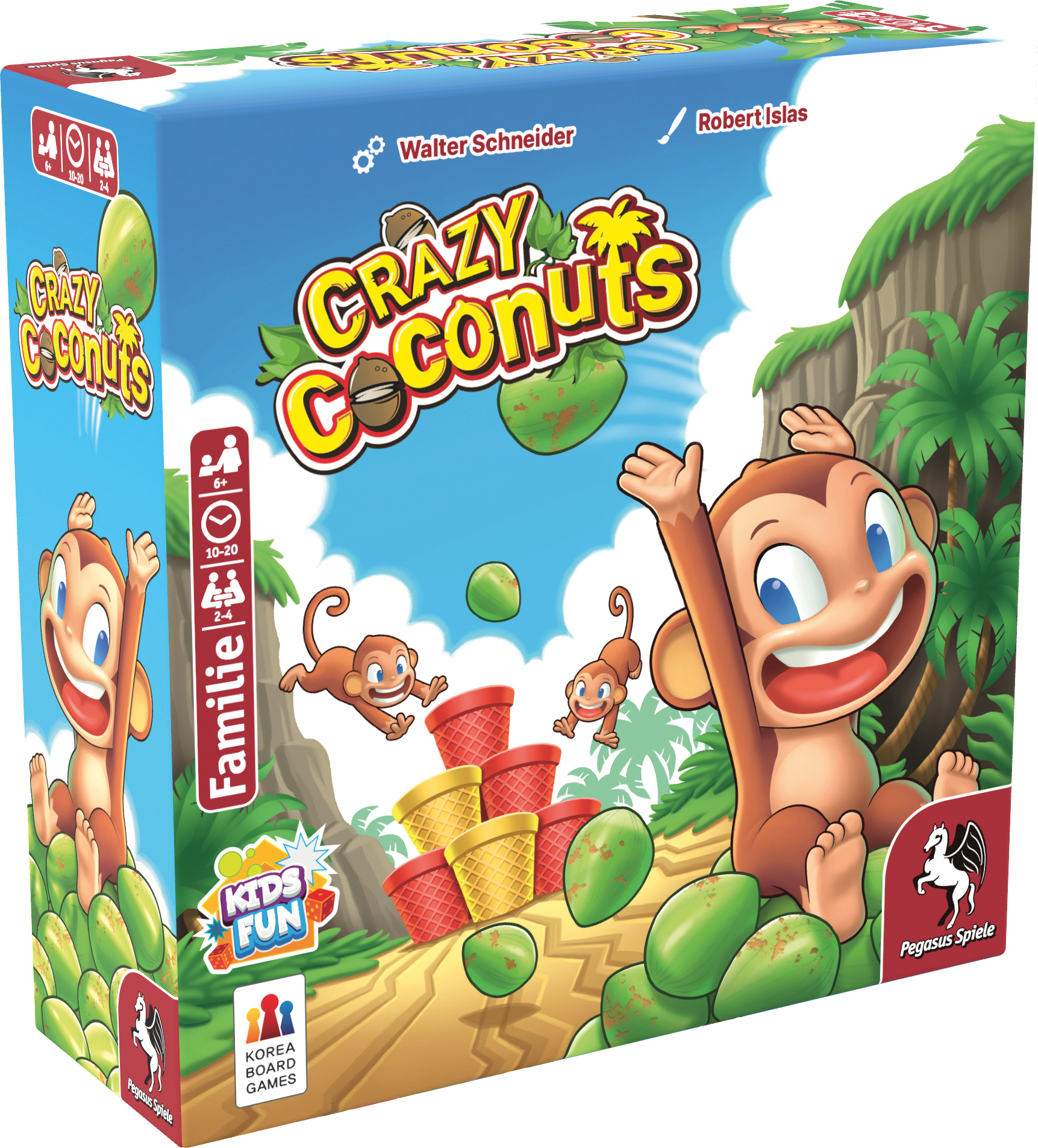 Crazy Coconuts Kaufspiel, Kinderspiel, Körbe mit Eis, Monkey-Charakter, Crazy Conuts