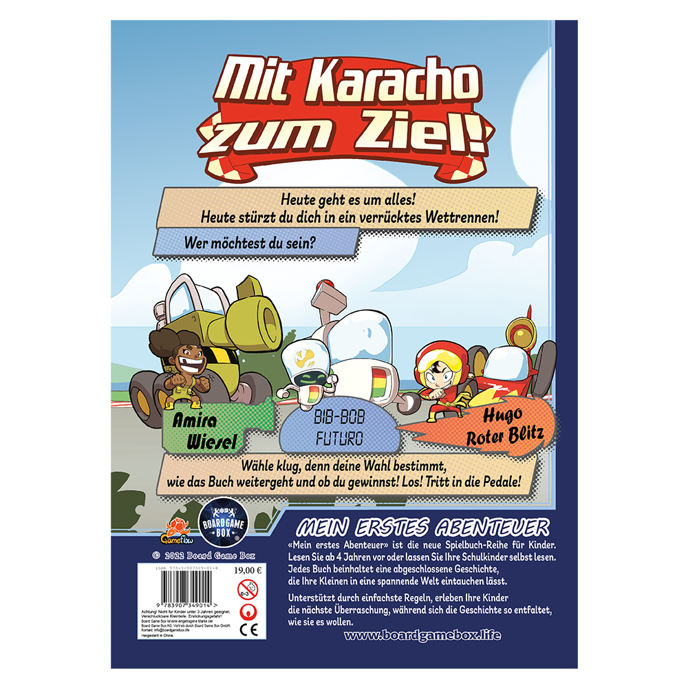 Mein erstes Abenteuer RSP: Mit Karacho zum Ziel! Brettspiel, Planeten, Rennautos, Charaktere, Coverkunst