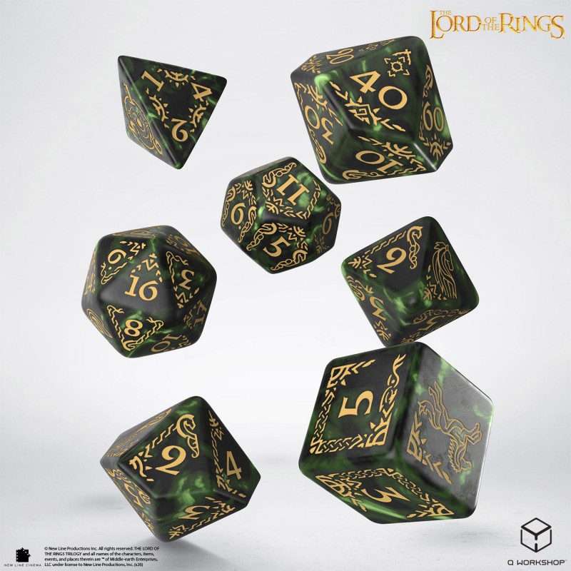Lord of the Rings: Rohan Dice Set Würfel, D20, Würfelset, Rollenspielzubehör, Grün-gold