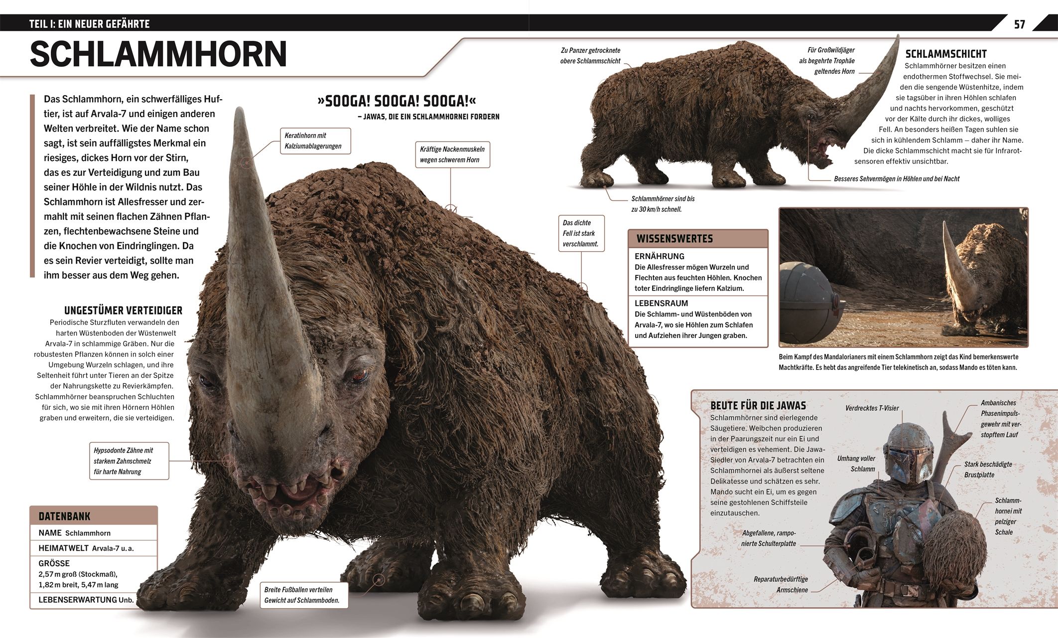 Star Wars: The Mandalorian - Die illustrierte Enzyklopädie Schlammmorn, Horn, Großes Tier, Höhlenbewohner, Wildnis