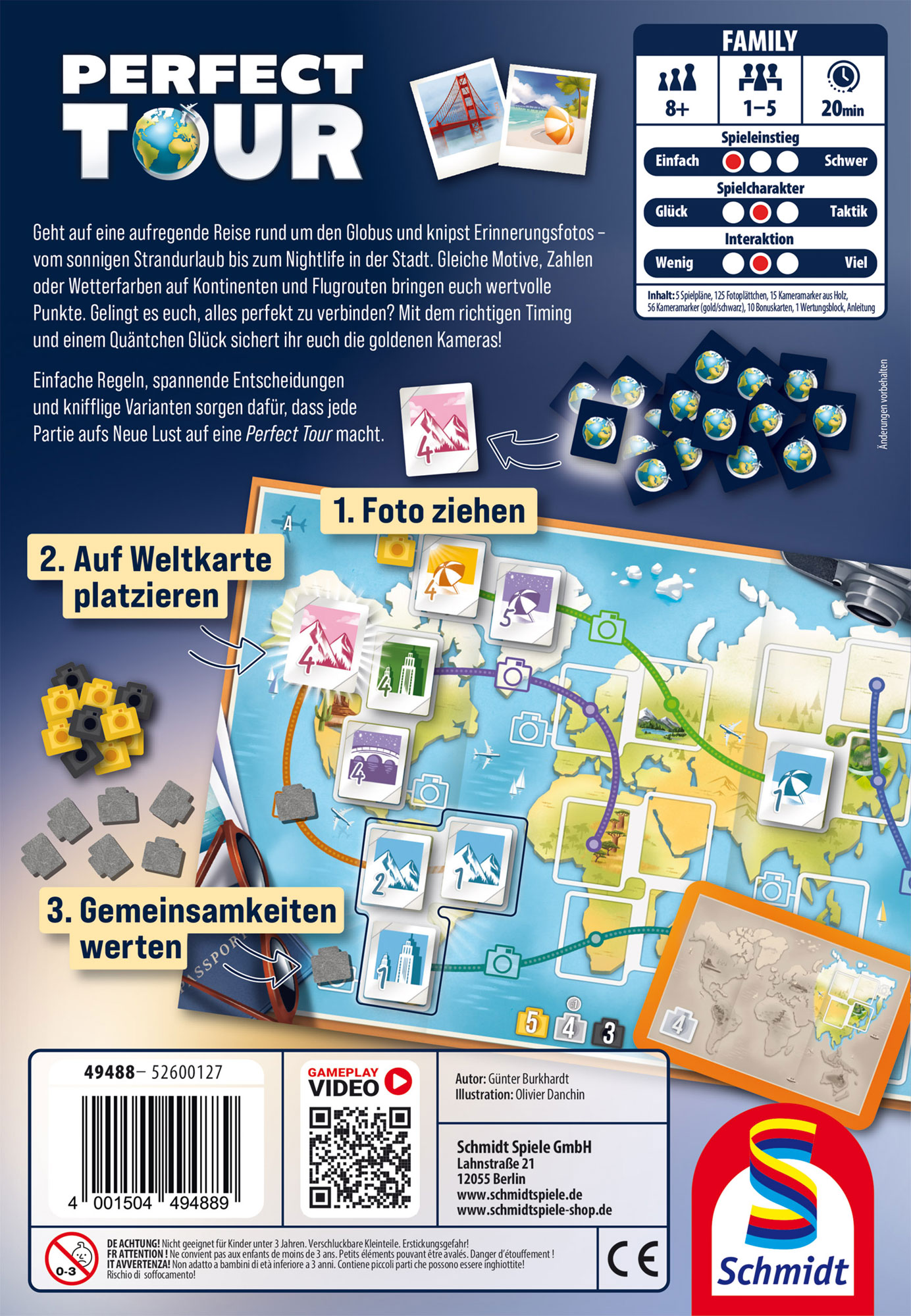 Perfect Tour Brettspiel, Karte, Karten, Spielsteine, Globus