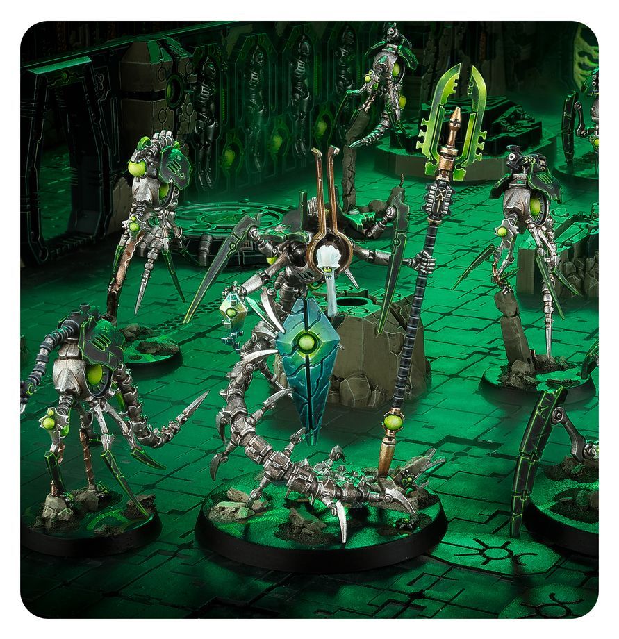 Sci-fi Miniaturen, Alien-Figuren, Grüne Akzente, Schadens-/Krankheits-ähnliche Terrain, Waffenstab