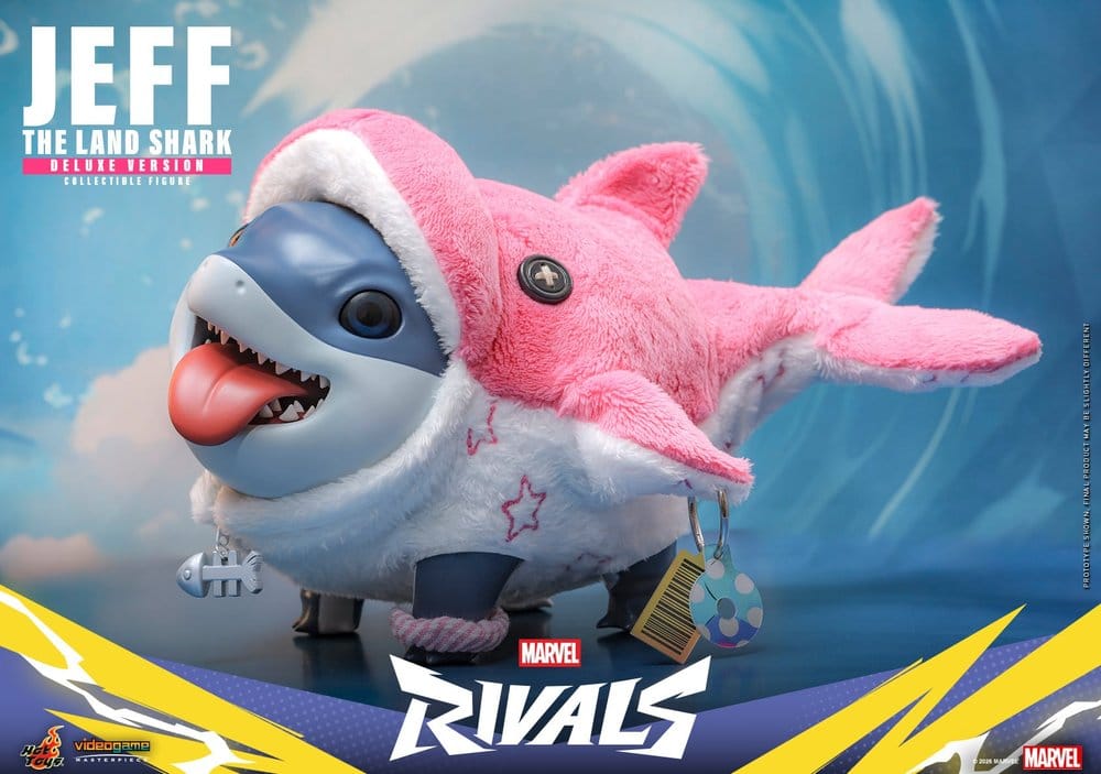Marvel Rivals AF: Jeff the Land Shark Masterpiece Series DLX 11cm Plüschtier, pinkes Drachenplüsch, blau-weiß, Shark-Dino-Hybrid, Rivals Kollektion